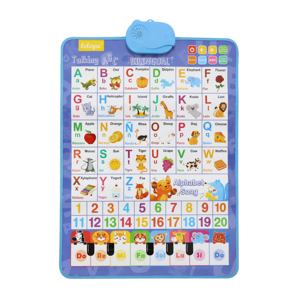Bilingual Talking Wall Chart for Kids – English & Spanish Learning Poster with Songs, ABCs, Numbers, Animal words & Piano – Interactive Educational Toy for Toddlers 1-6 – No Screen, Battery Powered classroom use Alphabet Preschool