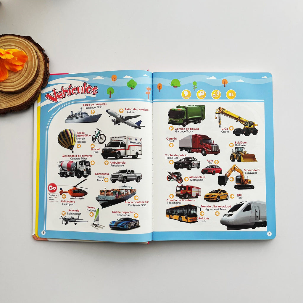 Libro Sonoro Bilingüe Español-Inglés para Niños 1-6 Años, 300+ Palabras y 13 Temas, Juguete Educativo con Canciones, Animales, Piano Infantil y Alfabeto edutoys