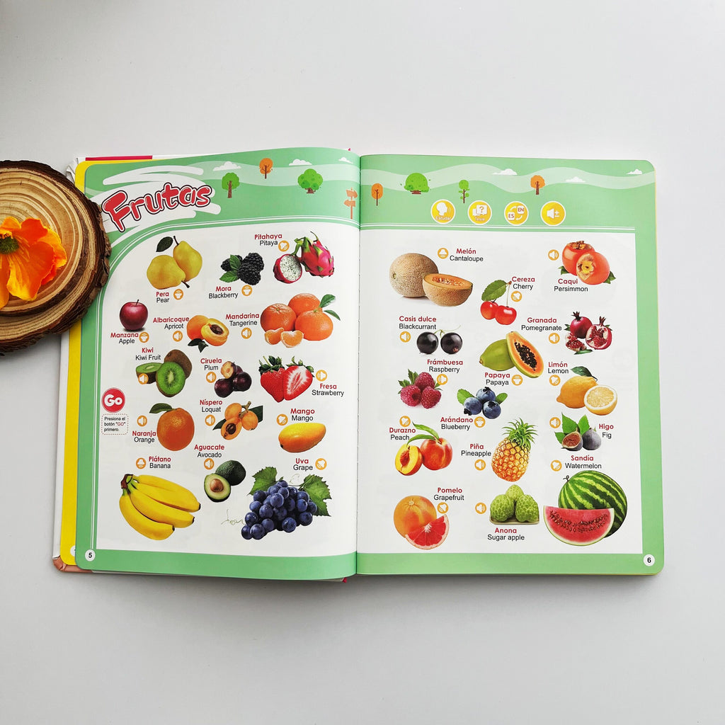 Libro Sonoro Bilingüe Español-Inglés para Niños 1-6 Años, 300+ Palabras y 13 Temas, Juguete Educativo con Canciones, Animales, Piano Infantil y Alfabeto edutoys