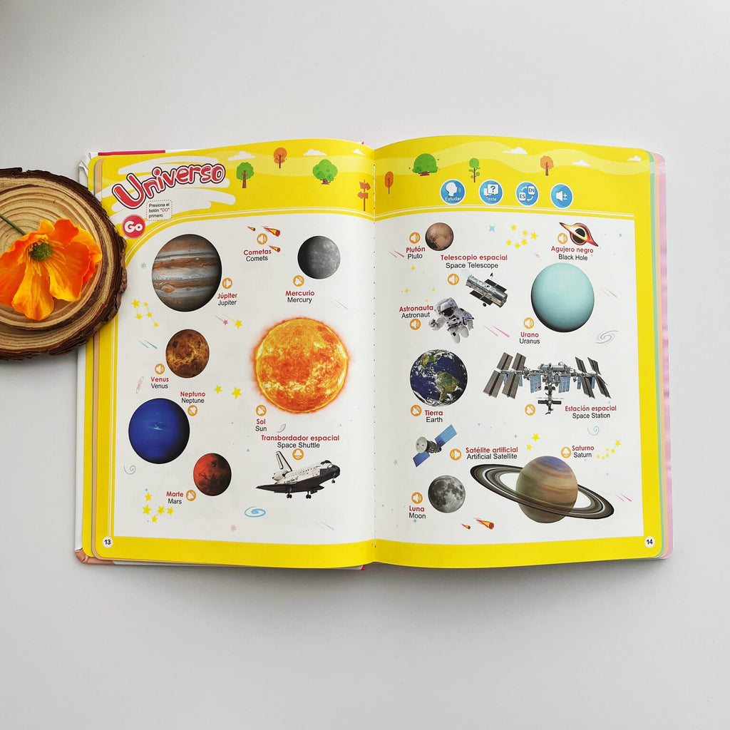 Libro Sonoro Bilingüe Español-Inglés para Niños 1-6 Años, 300+ Palabras y 13 Temas, Juguete Educativo con Canciones, Animales, Piano Infantil y Alfabeto edutoys