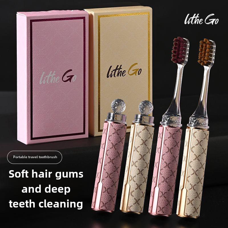 High-End Lipstick Style 2-in-1 Couple Folding Travel Toothbrush | Gift Box Set | Essential for Adult Home Use and Business Trips Oral Comfort
