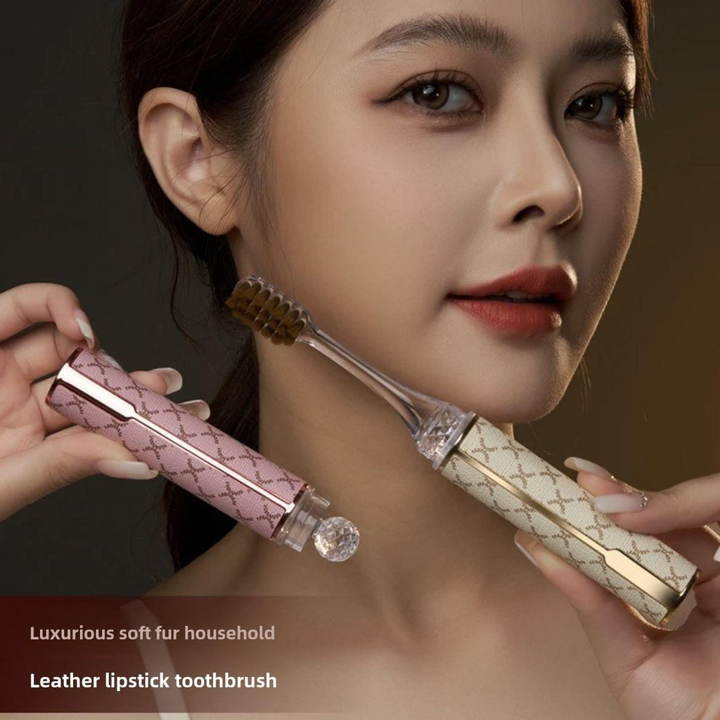 High-End Lipstick Style 2-in-1 Couple Folding Travel Toothbrush | Gift Box Set | Essential for Adult Home Use and Business Trips Oral Comfort
