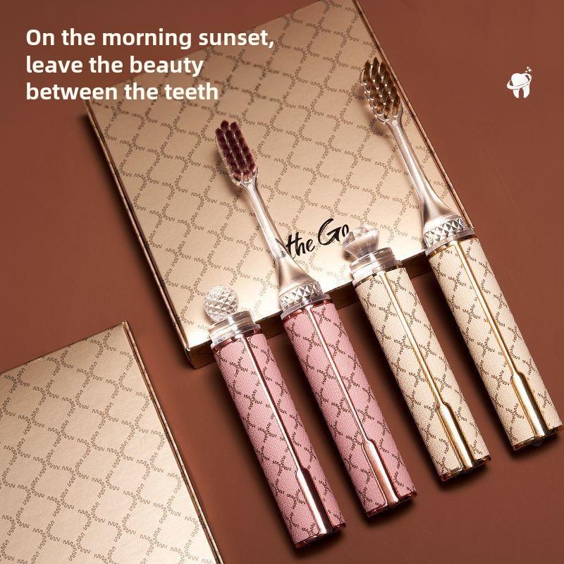 High-End Lipstick Style 2-in-1 Couple Folding Travel Toothbrush | Gift Box Set | Essential for Adult Home Use and Business Trips Oral Comfort