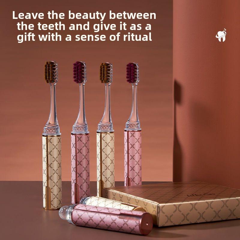 High-End Lipstick Style 2-in-1 Couple Folding Travel Toothbrush | Gift Box Set | Essential for Adult Home Use and Business Trips Oral Comfort