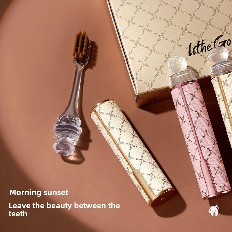 High-End Lipstick Style 2-in-1 Couple Folding Travel Toothbrush | Gift Box Set | Essential for Adult Home Use and Business Trips Oral Comfort