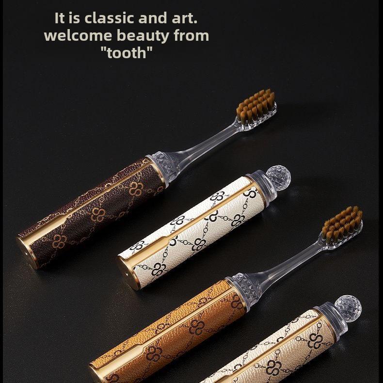 High-End Lipstick Style 2-in-1 Couple Folding Travel Toothbrush | Gift Box Set | Essential for Adult Home Use and Business Trips Oral Comfort