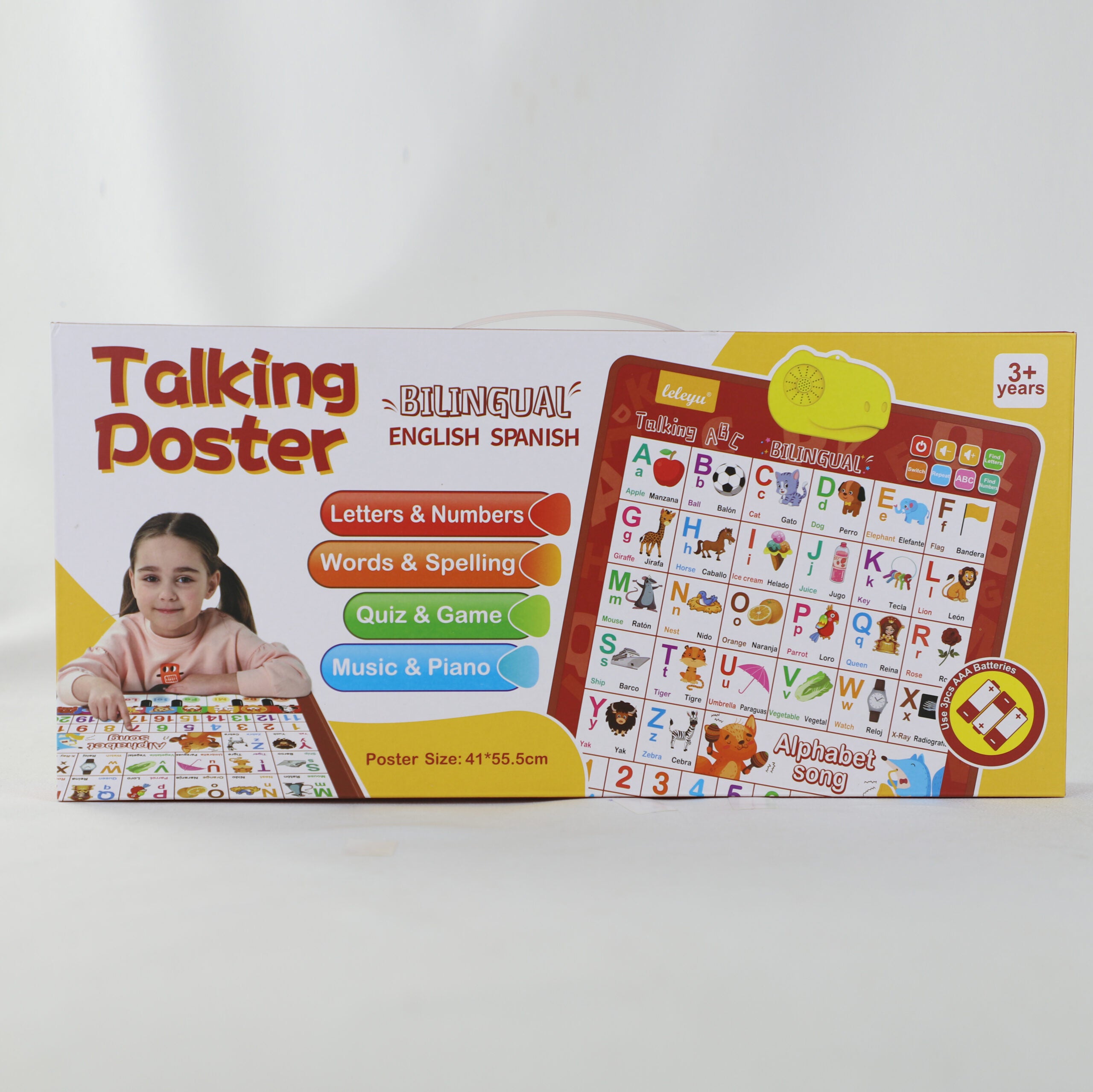 Bilingual Talking Wall Chart for Kids – English & Spanish Learning Poster with Songs, ABCs, Numbers, Animal words & Piano – Interactive Educational Toy for Toddlers 1-6 – No Screen, Battery Powered classroom use Alphabet Preschool