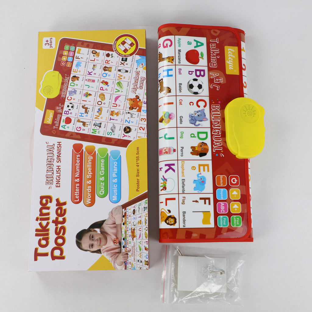 Bilingual Talking Wall Chart for Kids – English & Spanish Learning Poster with Songs, ABCs, Numbers, Animal words & Piano – Interactive Educational Toy for Toddlers 1-6 – No Screen, Battery Powered classroom use Alphabet Preschool
